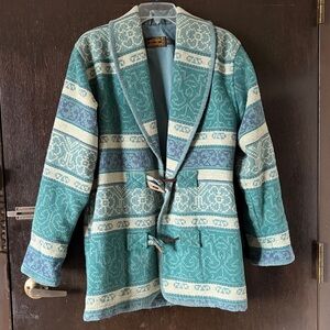 Vintage Eddie Bauer Green wool blend Aztec toggle button coat